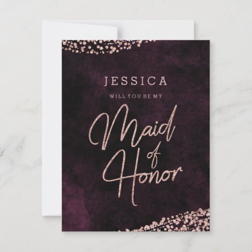 Burgundy Rose Gold Will You Be My Maid of Honor Invitation