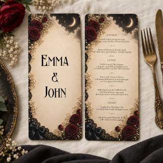 Burgundy Rose Gothic Moon Wedding Menu