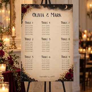 Burgundy Rose Gothic Moon Wedding Seating Chart Foam Board