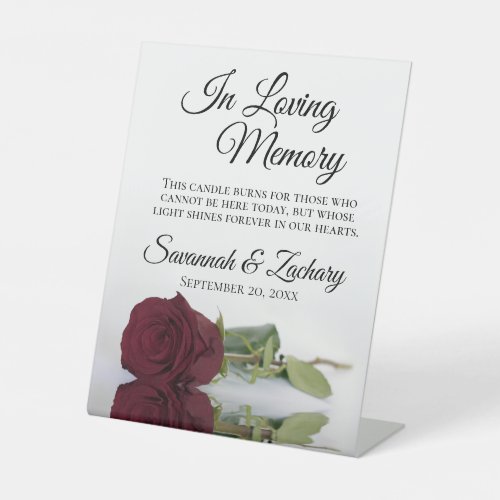 Burgundy Rose In Loving Memory Wedding Memorial Pedestal Sign