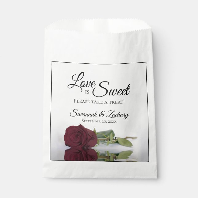 Burgundy Rose Love is Sweet Take a Treat Wedding Favor Bag (Front)