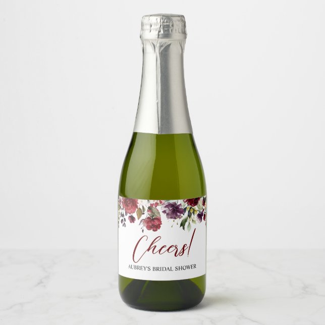 Burgundy Rose Mini Champagne Bottle Label (Front)