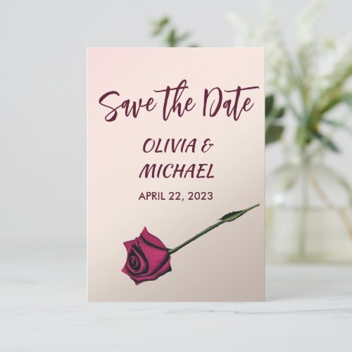 Burgundy rose Minimalist Wedding Save The Date