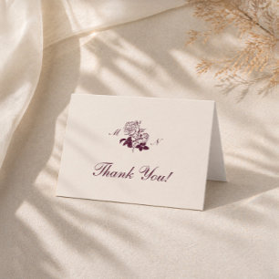 Burgundy Rose Monogram Wedding Thank You Card