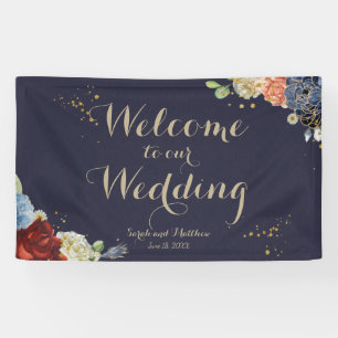 Burgundy Rose Navy Floral Wedding Backdrop Banner