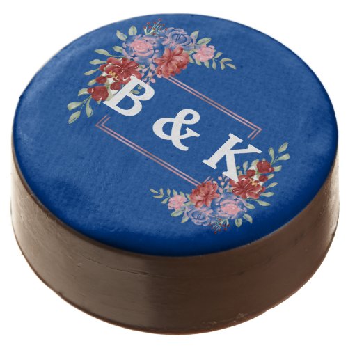 Burgundy  Rose on Bright Blue Floral Wedding Chocolate Covered Oreo