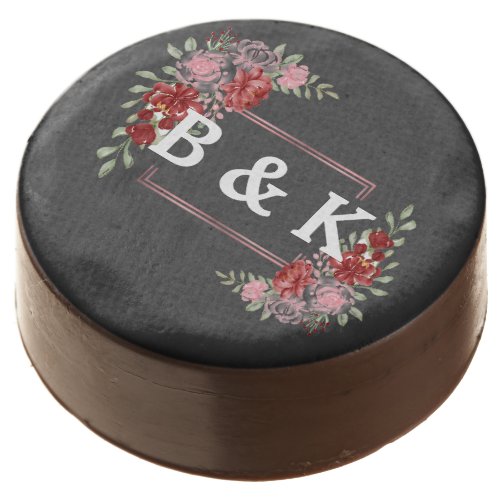 Burgundy  Rose on Gray Floral Wedding Chocolate Covered Oreo