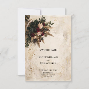 Burgundy Rose Pampas Grass Save the Date