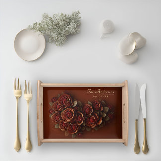 Burgundy Rose Personalized Newlywed Serving Tray