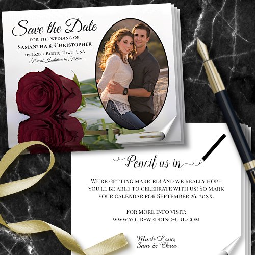 Burgundy Rose Photo BUDGET Wedding Save The Date Flyer