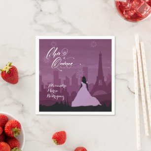 Burgundy Rose Pink Paris Fireworks Quinceañera Napkins