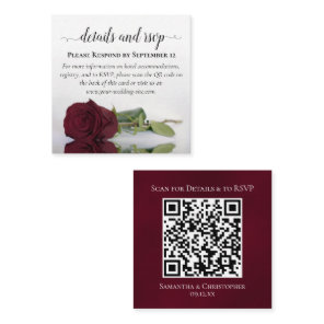 Burgundy Rose Posh Wedding Details & RSVP QR Code Enclosure Card