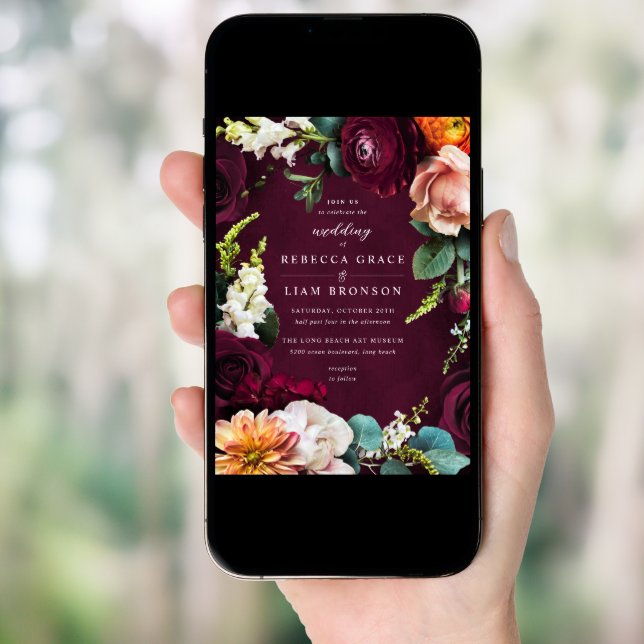 Burgundy Rose Ranunculus Wedding Invitation (Front Digital)