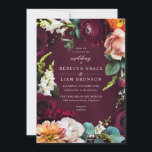 Burgundy Rose Ranunculus Wedding Invitation<br><div class="desc">Real photographed florals in burgundy,  oranges and white perfect for fall weddings. Touches of sage greens in eucalyptus and rose leaves.</div>
