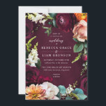 Burgundy Rose Ranunculus Wedding Invitation<br><div class="desc">Real photographed florals in burgundy,  oranges and white perfect for fall weddings. Touches of sage greens in eucalyptus and rose leaves.</div>
