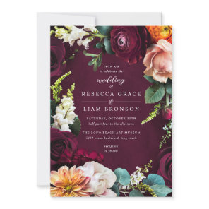 Burgundy Rose Ranunculus Wedding Invitation
