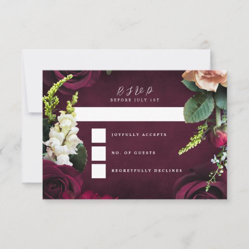 Burgundy Rose Ranunculus Wedding Landscape RSVP Card