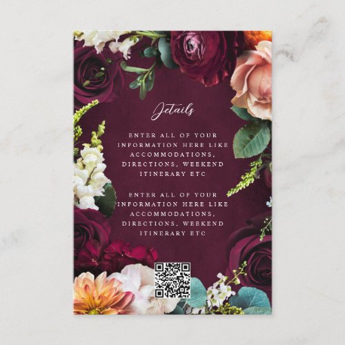 Burgundy Rose Ranunculus Wedding QR Code Enclosure Card