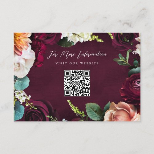 Burgundy Rose Ranunculus Wedding QR Code Enclosure Card