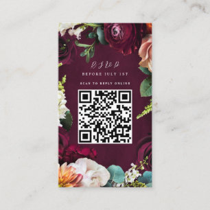 Burgundy Rose Ranunculus Wedding QR Code Enclosure Card