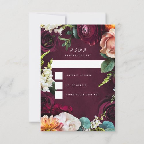 Burgundy Rose Ranunculus Wedding RSVP Card