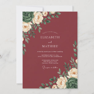 Burgundy Rose Romance Wedding Invitation