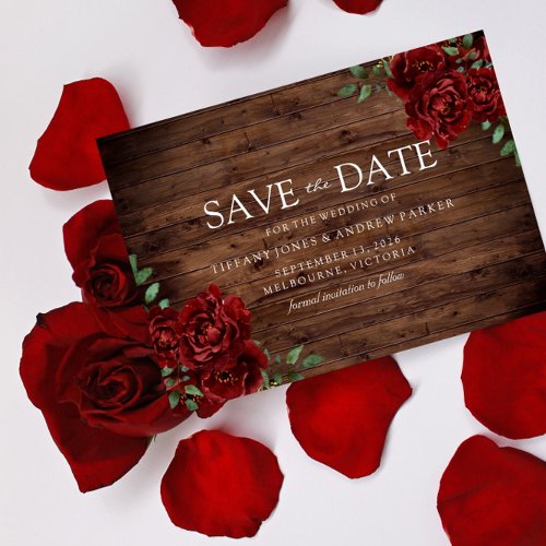 Burgundy Rose Romantic Rustic Save the date Magnetic Invitation