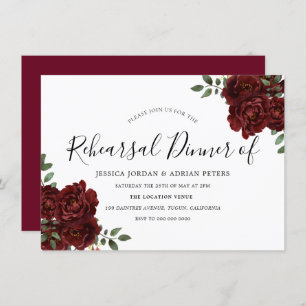 Burgundy Rose Romantic Wedding Rehearsal Dinner Invitation