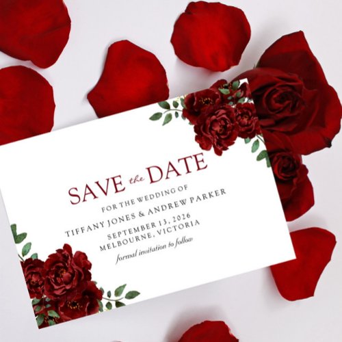 Burgundy Rose Romantic Wedding Save the date