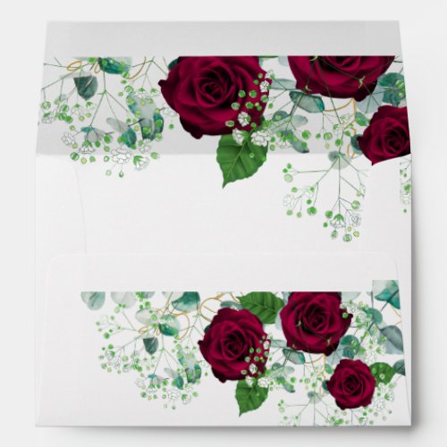 Burgundy Rose Sage Eucalyptus Wedding Envelope
