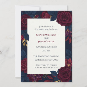 Burgundy Rose Scottish Wedding Invitation
