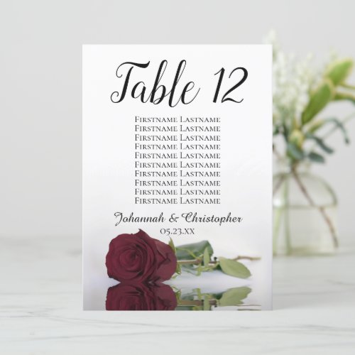Burgundy Rose Seating Chart Wedding Table Number