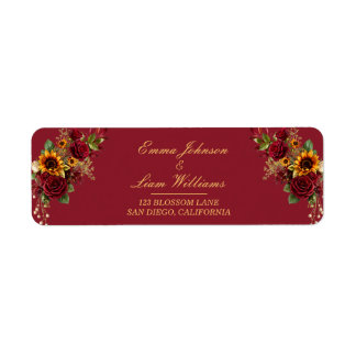 Burgundy Rose & Sunflower Address Label