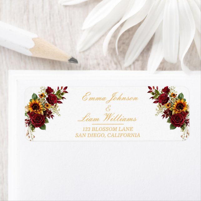 Burgundy Rose & Sunflower Address Label (Insitu)