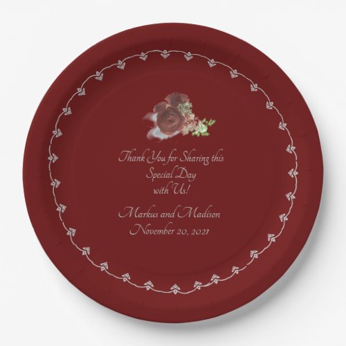 Burgundy Rose Themed Paper Plates