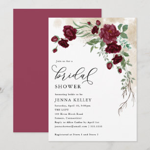 Burgundy Rose Vine, Floral Bridal Shower Invitation