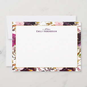 Burgundy Rose Watercolor Floral Print Frame  Note Card
