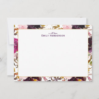 Burgundy Rose Watercolor Floral Print Frame Note Card