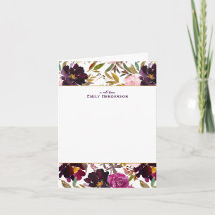 Burgundy Rose Watercolor Floral Print Frame  Note Card