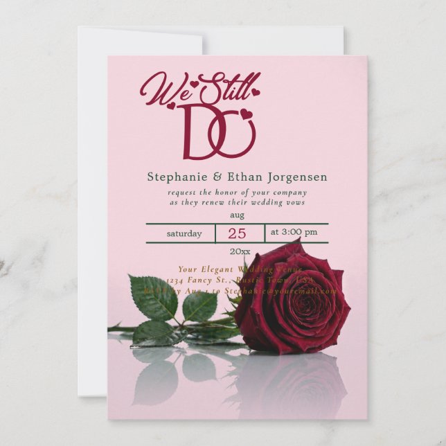Burgundy Rose Wedding Invitation Vow Renewal (Front)