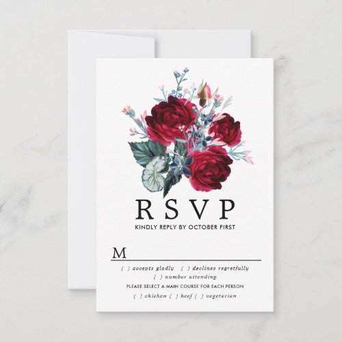 Burgundy Rose Wedding RSVP Card Meal Options