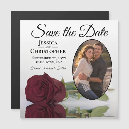 Burgundy Rose Wedding Save The Date Photo Magnet