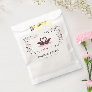 Burgundy Rose Whimsical Swan Wedding Thank You Favor Bag