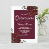 Burgundy Rose White Border Quinceanera Invite (Standing Front)