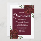Burgundy Rose White Border Quinceanera Invite (Front)