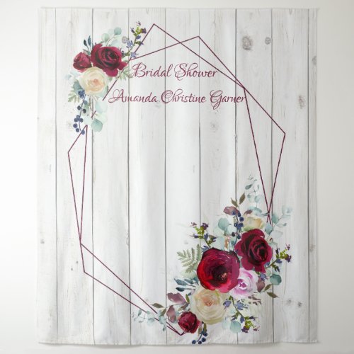 Burgundy Rose  Wood Bridal  Photo Booth Backdroop Tapestry