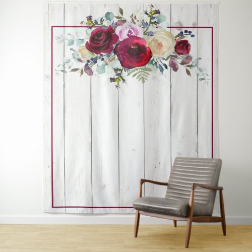 Burgundy Rose  Wood Bridal Wall Hanging Tapestry