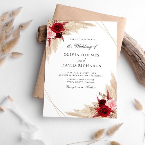 Burgundy Roses and Pampas Grass Invitation
