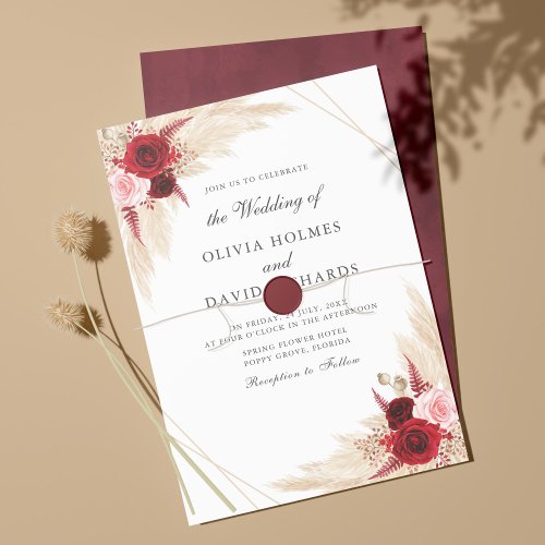 Burgundy Roses and Pampas Grass Invitation