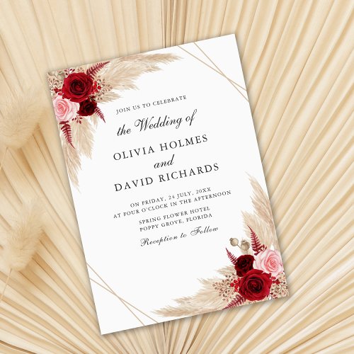Burgundy Roses and Pampas Grass Invitation